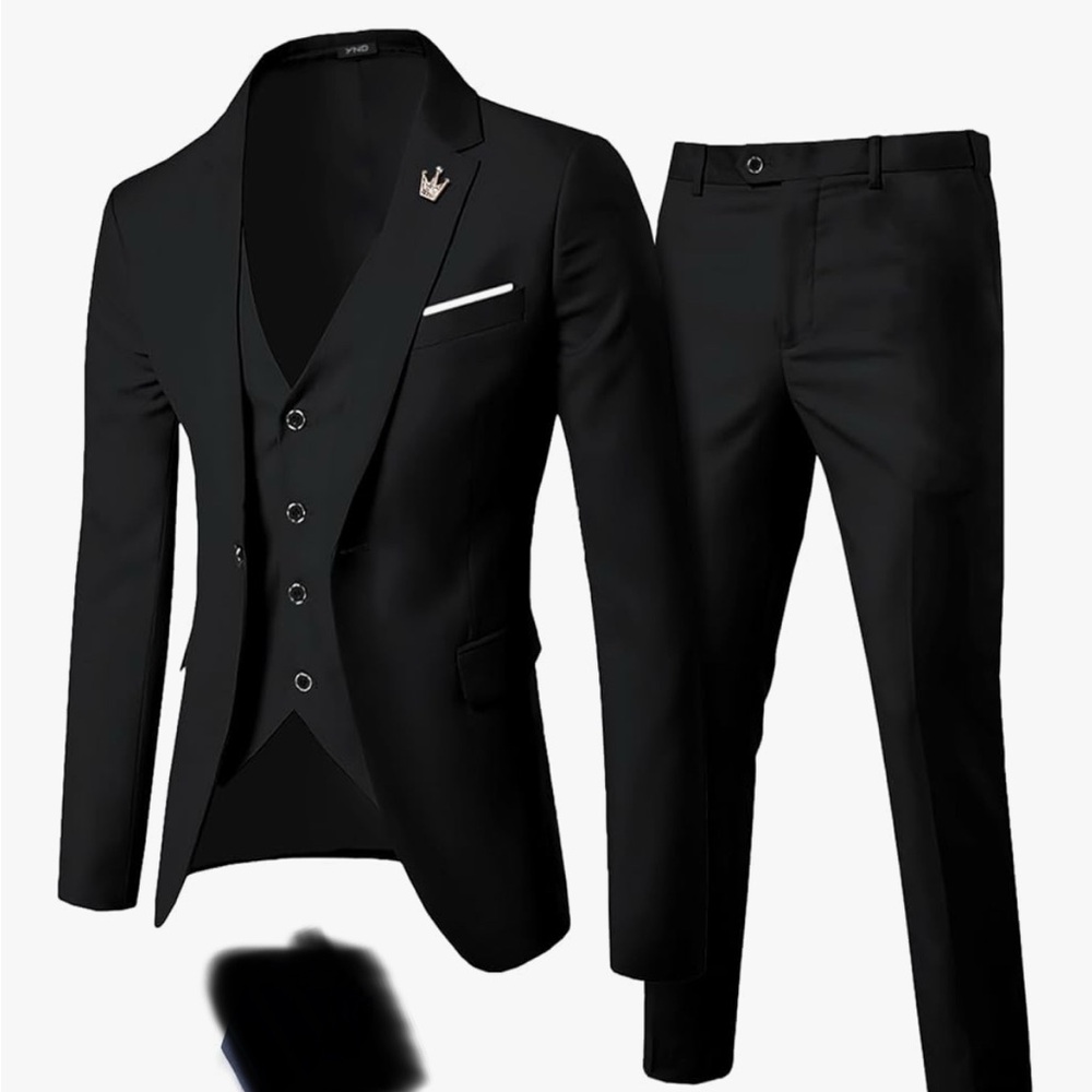 YND Men's Slim Fit 3 Piece Suit Set, One Button Solid Blazer Vest Pants
